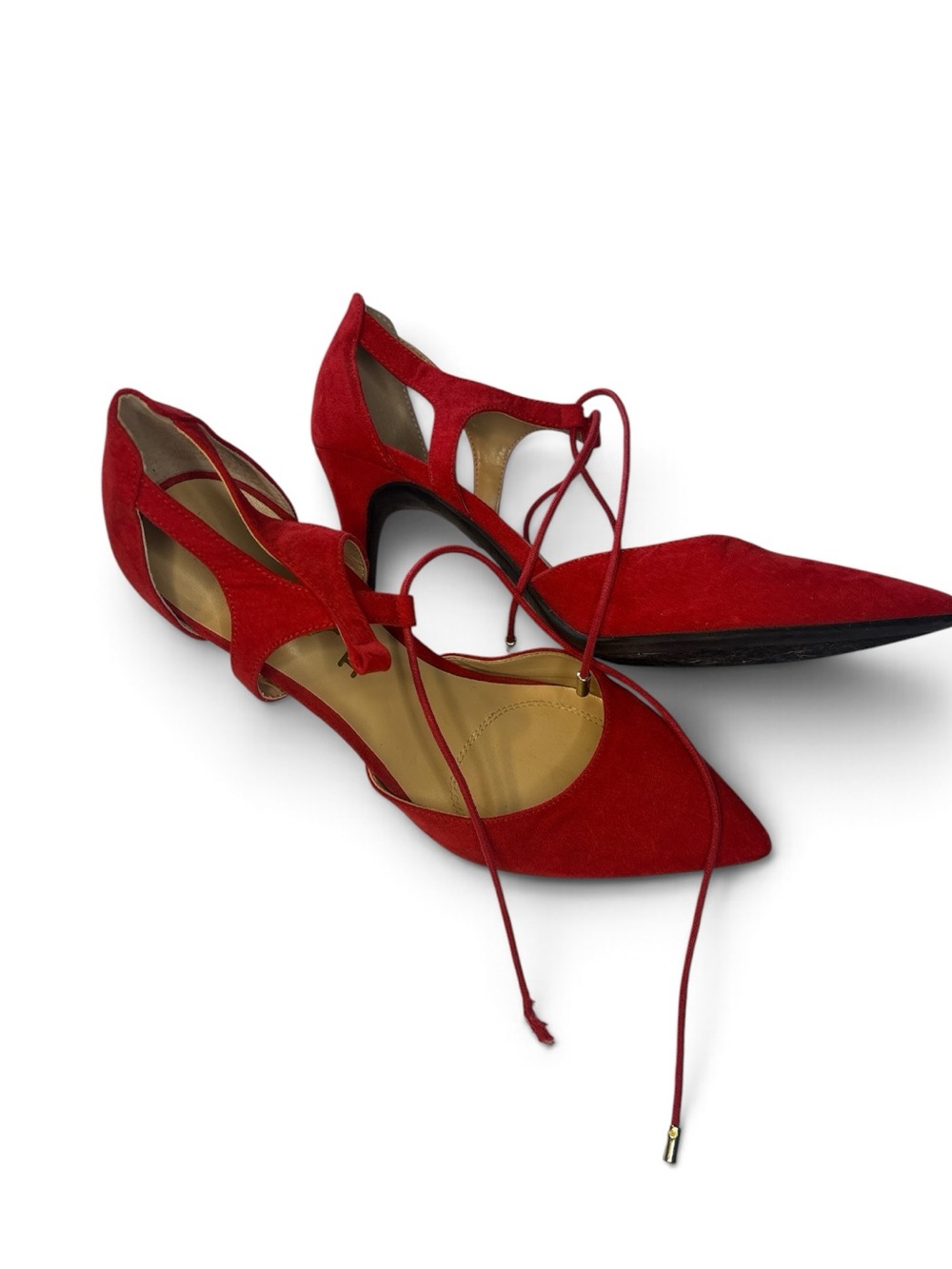 Unisa Red Lace-Up Pointed Toe Flats - Women